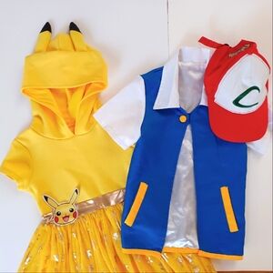 Pokémon Halloween Costume Set - Pikachu Dress and Ash Ketchum Shirt with Hat